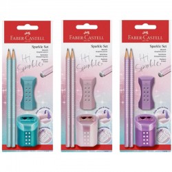 ΣΕΤ FABER CASTELL SPARKLE ΝΕΟ 2 ΜΟΛΥΒΙΑ +ΓΟΜΑ+ΞΥΣΤΡΑ (μωβ,ροζ,βεραμάν)