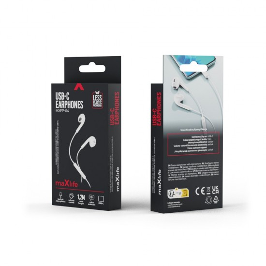 ΑΚΟΥΣΤΙΚΑ EARPHONE MAXLIFE MXEP-04 USB-C WHITE