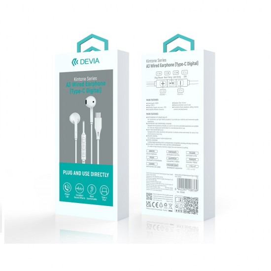 ΑΚΟΥΣΤΙΚΑ EARPHONE DEVIA KINTONE A3 USB-C WHITE