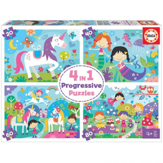 PUZZLE EDUCA ΠΑΙΔΙΚΑ (20-40-60-80 τεμ.) PROGRESSIVE 4 in1 Fantasy friends