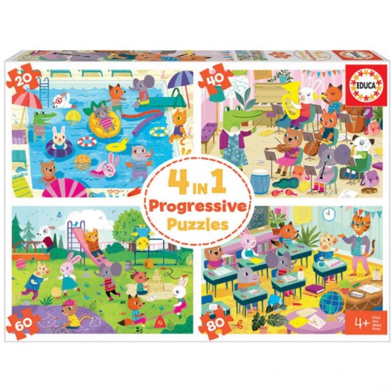 PUZZLE EDUCA ΠΑΙΔΙΚΑ (20-40-60-80 τεμ.) PROGRESSIVE 4 in1 school day