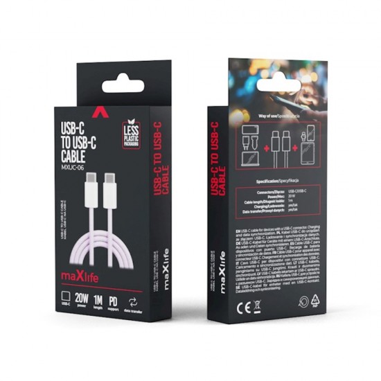 ΚΑΛΩΔΙΟ MAXLIFE USB C TO USB TYPE C 1m 20W PURPLE