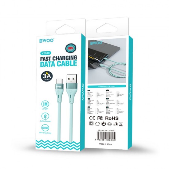 ΚΑΛΩΔΙΟ BWOOD SILICONE USB A/USB C 3A X-280C BLUE