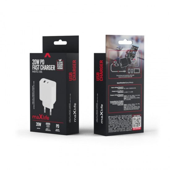 ΦΟΡΤΙΣΤΗΣ ΤΑΞΙΔΙΟΥ MAXLIFE USB A+ USB C FAST CHARGER