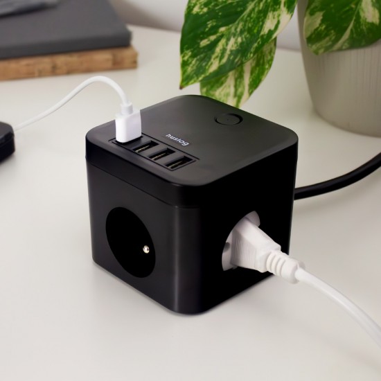 ΠΟΛΥΜΠΡΙΖΟ ΚΥΒΟΣ EMX-190224 (3 θέσεις + 4 θήρες usb) BLACK