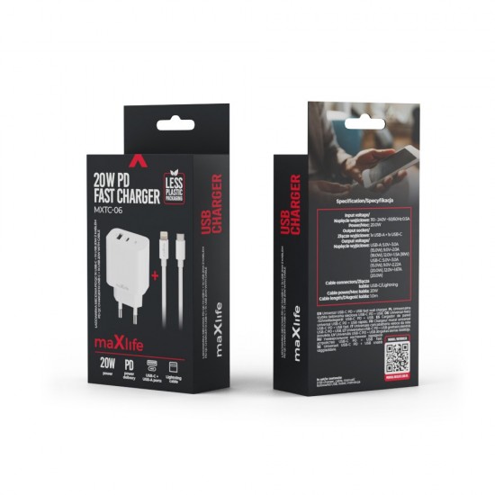 ΦΟΡΤΙΣΤΗΣ ΤΑΞΙΔΙΟΥ MAXLIFE MXTC-06 2XUSB (A+C) 20W+ ΚΑΛΩΔΙΟ USB C-LIGHTNING