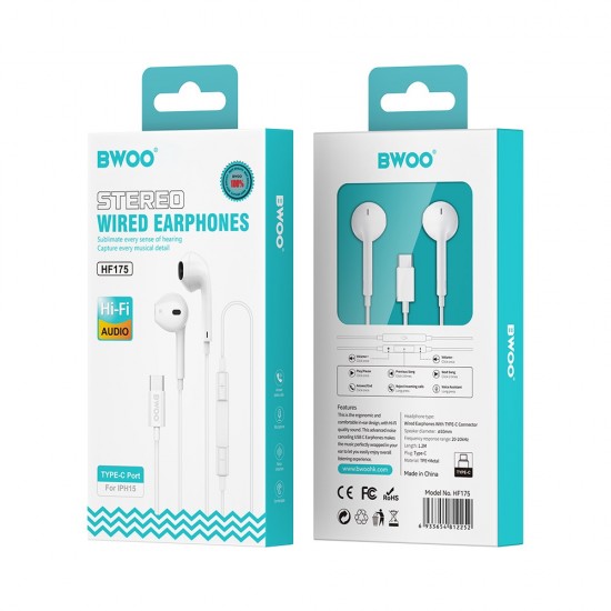 ΑΚΟΥΣΤΙΚΑ EARPHONE BWOO  HF-175 WHITE (usb C)