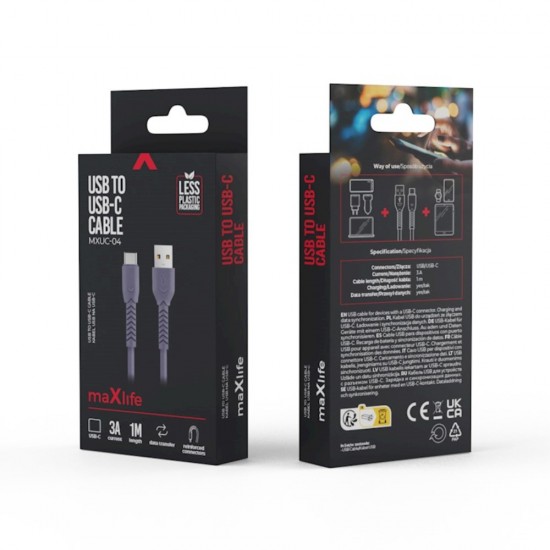 ΚΑΛΩΔΙΟ MAXLIFE USB TO USB TYPE C 1m 3A ΜΩΒ