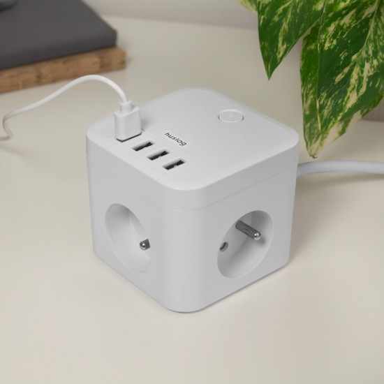 ΠΟΛΥΜΠΡΙΖΟ ΚΥΒΟΣ EMX-190224 (3 θέσεις + 4 θήρες usb) WHITE