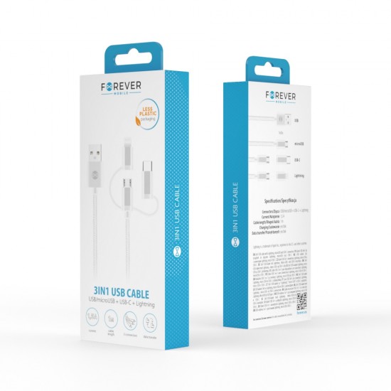 ΚΑΛΩΔΙΟ FOREVER 3 IN 1 USB   (micro usb/lightning/type c) WHITE