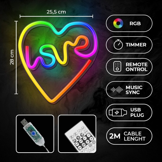 ΦΩΤΙΣΤΙΚΟ ΤΟΙΧΟΥ FOREVER LED RGB LOVE IN HEART