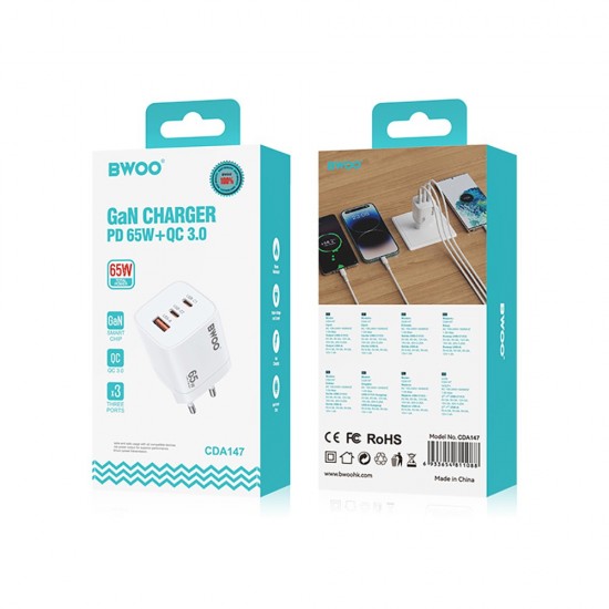 ΦΟΡΤΙΣΤΗΣ ΤΑΞΙΔΙΟΥ BWOOD CDA147 PD  USB A -USB C 65W WHITE