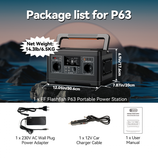 FlashFish P63 Portable Power Station | 500W 520Wh