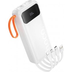 HOCO J151A SPIRIT, POWERBANK, 20000MAh, ΔΙΠΛΟ ΦΩΣ, ΜΕ 4 ΚΑΛΩΔΙΑ, ΛΕΥΚΟ
