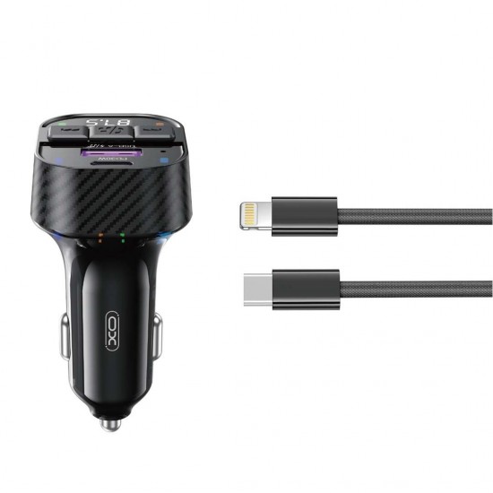 XO BCC17 FM TRANSMITER ΚΑΙ ΦΟΡΤΙΣΤΗΣ ΑΥΤΟΚΙΝΗΤΟΥ, PD30W, 2 ΘΥΡΕΣ, ΜΕ ΚΑΛΩΔΙΟ LIGHTNING, ΜΑΥΡΟΣ