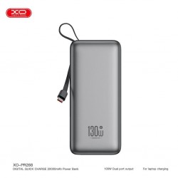 XO PR268, POWERBANK, 20000MAh, 130W, ΜΕ ΚΑΛΩΔΙΟ TYPE-C 100w, ΓΚΡΙ