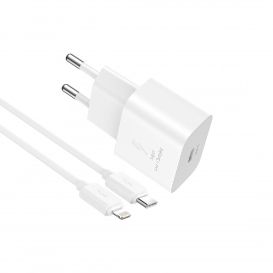 XO L167, ΦΟΡΤΙΣΤΗΣ ΓΡΗΓΟΡΗΣ ΦΟΡΤΙΣΗΣ, 25W, TYPE-C, ΜΕ ΚΑΛΩΔΙΟ TYPE-C ΣΕ LIGHTNING, ΛΕΥΚΟ