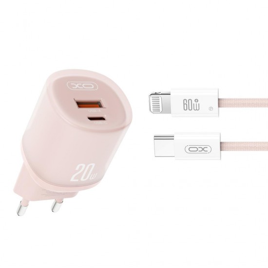 XO L144 ΦΟΡΤΙΣΤΗΣ 20W, 2 ΘΥΡΕΣ, ΜΕ ΚΑΛΩΔΙΟ LIGHTNING, ΡΟΖ