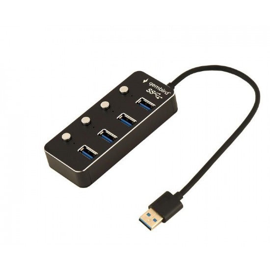 GEMBIRD USB HUB 3.1 ΜΕ ΔΙΑΚΟΠΤΕΣ, 4 PORT, ΜΑΥΡΟ