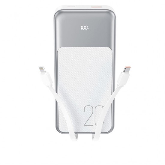 XO PR249 POWERBANK PD 20W + QC 22.5W ΜΕ ΕΝΣΩΜΑΤΩΜΕΝΟ ΚΑΛΩΔΙΟ TYPE-C ΚΑΙ LIGHTNING , ΟΘΟΝΗ, 20000mAh , ΜΑΥΡΟ
