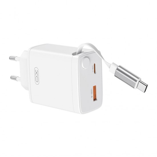 XO CE31 ΦΟΡΤΙΣΤΗΣ 30W GAN ME ΑΝΑΣΥΡΟΜΕΝΟ ΚΑΛΩΔΙΟ, 1 ΘΥΡΑ USB, 1 ΘΥΡΑ TYPE-C, ΚΑΛΩΔΙΟ TYPE-C