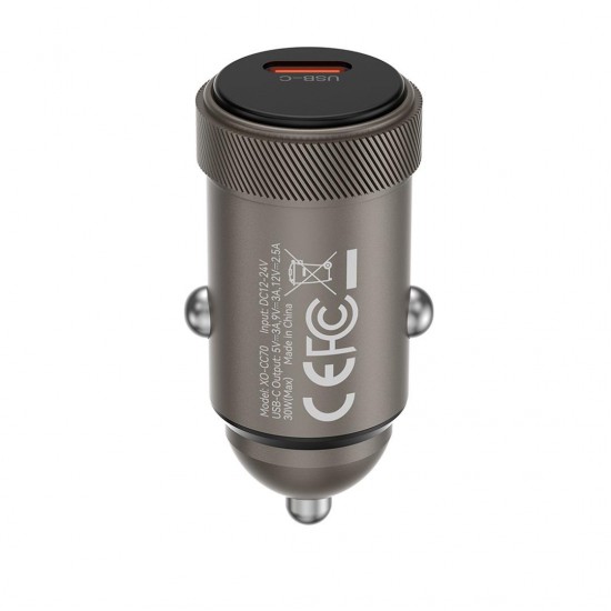 XO CC70 MINI METAL ΦΟΡΤΙΣΤΗΣ ΑΥΤΟΚΙΝΗΤΟΥ, PD30W, 1 ΘΥΡΑ PD, ΜΑΥΡΟΣ