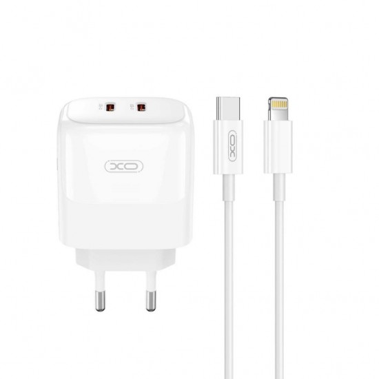 XO L140 GaN NITRIDE ΦΟΡΤΙΣΤΗΣ 35W USB-C , 2 ΘΥΡΕΣ, ΜΕ ΚΑΛΩΔΙΟ LIGHTNING, ΛΕΥΚΟΣ