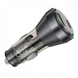 HOCO NZ12B ΦΟΡΤΙΣΤΗΣ ΑΥΤΟΚΙΝΗΤΟΥ, UNIMPEDED PD48W + QC 3.0, 2 ΘΥΡΕΣ, ΔΙΑΦΑΝΗΣ ΜΑΥΡΟΣ