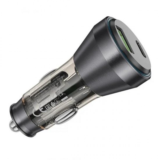 HOCO NZ12B ΦΟΡΤΙΣΤΗΣ ΑΥΤΟΚΙΝΗΤΟΥ, UNIMPEDED PD48W + QC 3.0, 2 ΘΥΡΕΣ, ΔΙΑΦΑΝΗΣ ΜΑΥΡΟΣ