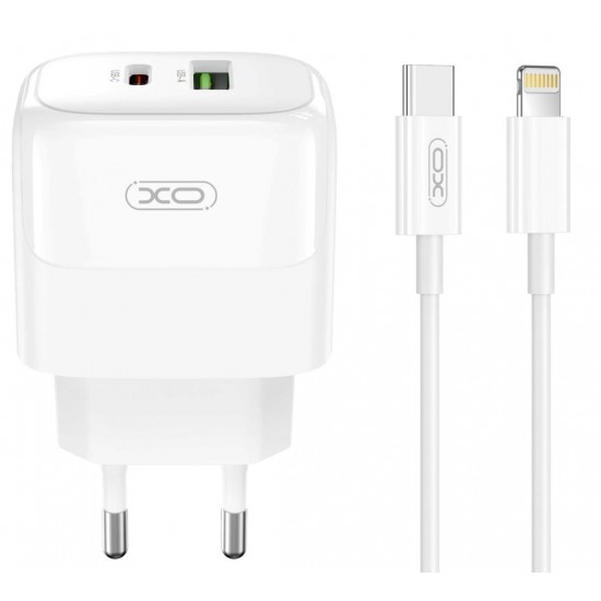 XO L137 ΦΟΡΤΙΣΤΗΣ PD20W/QC18W, 1 ΘΥΡΑ USB + 1 ΘΥΡΑ PD, ΜΕ ΚΑΛΩΔΙΟ LIGHTNING, ΛΕΥΚΟ