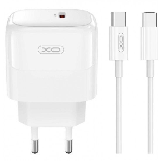 XO L136 ΦΟΡΤΙΣΤΗΣ  PD20W, 1 ΘΥΡΑ, ΜΕ ΚΑΛΩΔΙΟ TYPE-C ΣΕ TYPE-C, ΛΕΥΚΟ