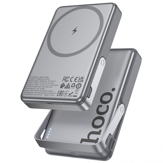 HOCO Q36A 20W POWER BANK, ΜΑΓΝΗΤΙΚΟ, HOLDER, 10.000MAH, ΓΚΡΙ