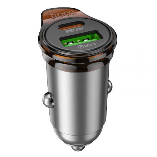 HOCO NZ16A ΦΟΡΤΙΣΤΗΣ ΑΥΤΟΚΙΝΗΤΟΥ, RIGOROUS PD25W ΚΑΙ QC3.0, 2 ΘΥΡΕΣ , ΓΚΡΙ