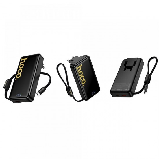 HOCO Q45 WORRIER, POWERBANK ΚΑΙ ΦΟΡΤΙΣΤΗΣ ΤΟΙΧΟΥ, 10000MAh, ΜΕ ΕΝΣΩΜΑΤΩΜΕΝΟ ΚΑΛΩΔΙΟ TYPE-C, ΜΑΥΡΟ