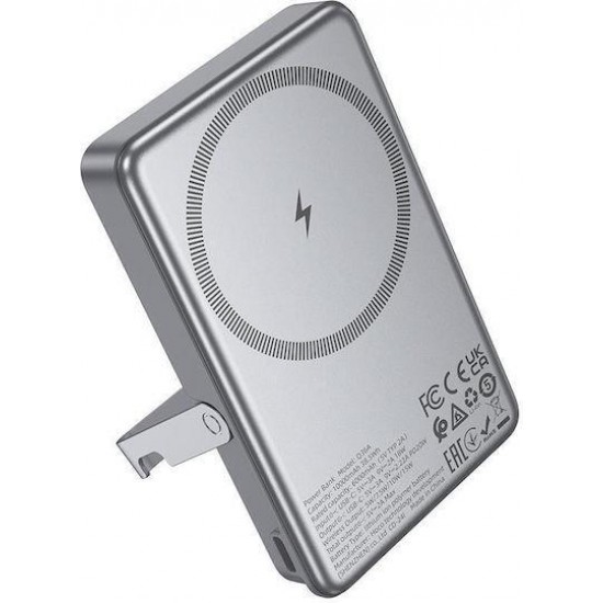 HOCO Q36 SUNLIGHT, POWERBANK, 5000MAh, ΜΑΓΝΗΤΙΚΟ, STAND, 20W, ΓΚΡΙ
