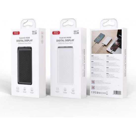 XO PB308, POWERBANK, 10000MAh, 2 ΘΥΡΕΣ, ΛΕΥΚΟ