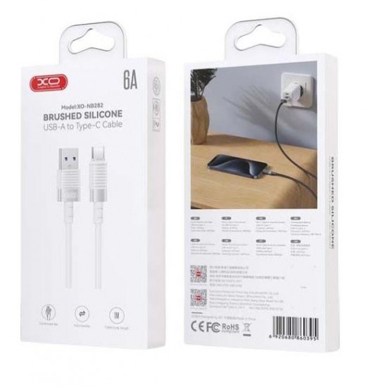 XO NB-Q282A ΚΑΛΩΔΙΟ ΣΙΛΙΚΟΝΗΣ LIGHTNING 6A, ΛΕΥΚΟ