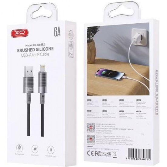 XO NB-Q282A ΚΑΛΩΔΙΟ ΣΙΛΙΚΟΝΗΣ LIGHTNING 6A, ΜΑΥΡΟ