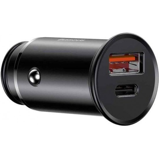 BASEUS CIRCULAR ΜΕΤΑΛΛΙΚΟΣ ΦΟΡΤΙΣΤΗΣ ΑΥΤΟΚΙΝΗΤΟΥ, 2 ΘΥΡΕΣ, 30W, ΜΑΥΡΟΣ