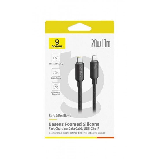 BASEUS FOAMED SILICONE, ΚΑΛΩΔΙΟ ΓΡΗΓΟΡΗΣ ΦΟΡΤΙΣΗΣ, TYPE-C ΣΕ LIGHTNING, 20W, 1M, ΜΑΥΡΟ