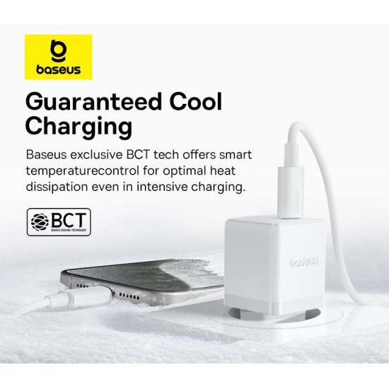 BASEUS PALM ΦΟΡΤΙΣΤΗΣ ΓΡΗΓΟΡΗΣ ΦΟΡΤΙΣΗΣ, 1 ΘΥΡA, ΠΕΡΙΛΑΜΒΑΝΕΙ ΚΑΛΩΔΙΟ TYPE-C ΣΕ LIGHTNING, 20W, ΛΕΥΚΟΣ