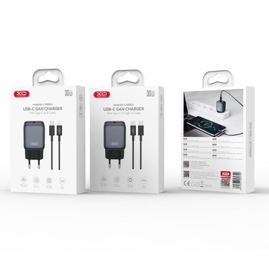 XO L155 ΦΟΡΤΙΣΤΗΣ 30W TYPEC, ΜΕ ΚΑΛΩΔΙΟ LIGHTNING, ΜΑΥΡΟΣ