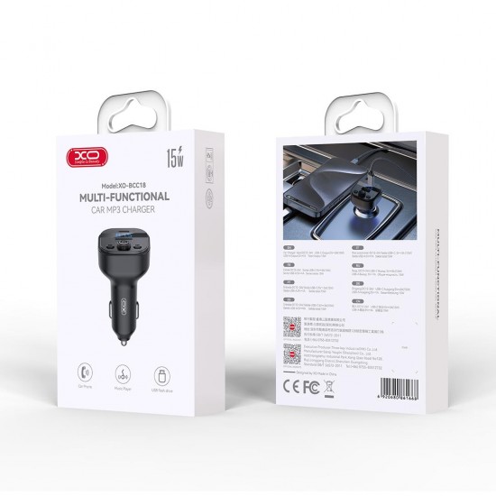 XO BCC18 SMART ΦΟΡΤΙΣΤΗΣ ΑΥΤΟΚΙΝΗΤΟΥ ΜΕ BLYETOOTH MP3, 3A, ΜΑΥΡΟ
