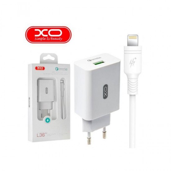 XO L36 ΦΟΡΤΙΣΤΗΣ QC3.0, 1 ΘΥΡΑ, ΚΑΛΩΔΙΟ LIGHTNING, ΛΕΥΚΟ
