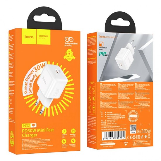 HOCO N32 GLORY PD30W ΦΟΡΤΙΣΤΗΣ, 1 ΘΥΡΑ, ΛΕΥΚΟ