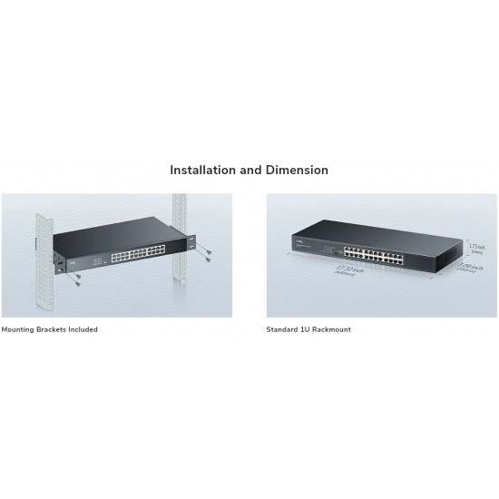 CUDY GS1024L 24-PORT GIGABIT UNMANAGED METAL SWITCH, RACKMOUNT