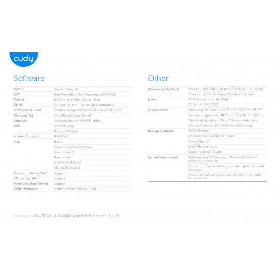 CUDY LT15E AX3000 WI-FI 6 GIGABIT ROUTER, MESH, 4G LTE-CAT12, MU-MIMO, BEAMFORMING