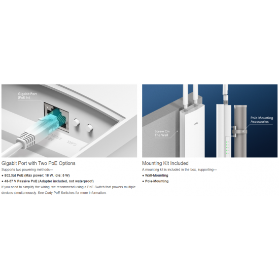 CUDY AX3000 ΕΞΩΤΕΡΙΚΟΥ ΧΩΡΟΥ ACCESS POINT, HIGH POWER WIFI 6 2.5G , IP65, POE