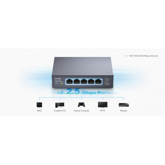 CUDY HS105, 5-Port 2.5G METAL SWITCH 2.5G/1000M/100M/10M