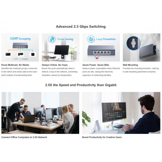 CUDY HS105, 5-Port 2.5G METAL SWITCH 2.5G/1000M/100M/10M